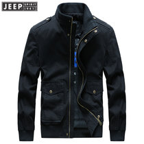 JEEP SPIRIT吉普男装水洗纯棉夹克春秋冬新品立领工装茄克宽松休闲大码外套(F34-BK-RSC0103黑蓝 XXXL)