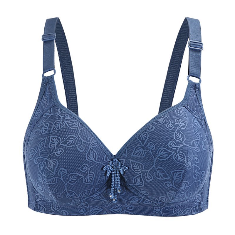 中年妈妈内衣小胸聚拢无钢圈文胸大码中老年人舒适胸罩宝蓝色4090c