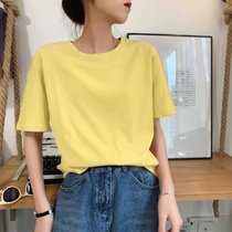 SUNTEK白色t恤女短袖2022年春夏新款韩版宽松简约体恤打底衫女内搭上衣(XXL （121-140斤） 浅黄)