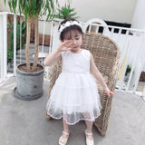 女童连衣裙2021夏装新款童装宝宝公主裙儿童小女孩夏装蓬蓬纱裙子(白色 颜色)