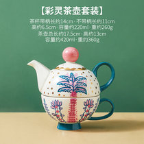 宫廷风轻奢下午茶餐具套装杯子泡茶壶陶瓷北欧风格英式小号咖啡杯(彩灵茶壶套装2（一壶一杯） 默认版本)