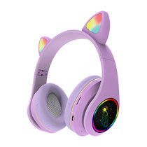 发光猫耳头戴式蓝牙耳机手机电脑通用重低音降噪游戏直播持久续航(【紫色】炫彩猫耳◆发光图案)