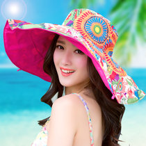 帽子女夏韩版遮阳帽夏季太阳帽户外海边沙滩帽防紫外线大沿防晒帽(玫红)