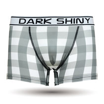 DarkShiny 超柔滑高弹性 时尚方格徽章 男式平角内裤「MOWI01」(灰色 XL)