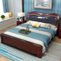 木巴全实木1.8米新中式现代橡胶木成人经济型双人床主卧大床家具(紫檀色C389 默认)