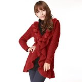 梦惜华裳O.SA2011冬装新款韩版宽松开衫中长款毛衣外套女E10850红色 S