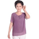 2013新款中老年女装短袖T恤中年妇女妈妈装夏装大码老年人雪纺(藕合色 4XL)