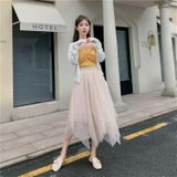 超仙网纱裙子新款a字裙气质百搭不规则显瘦高腰半身裙女柔软防静电订制面料(灰色 L)