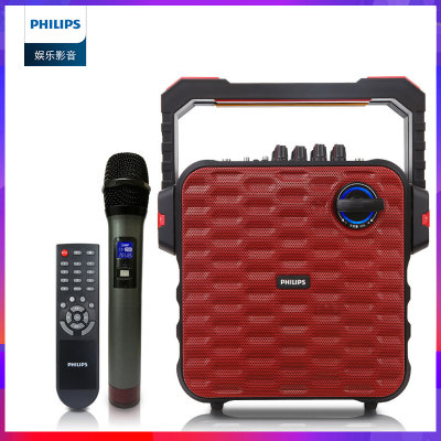 飞利浦Philips广场舞蓝牙音箱SD60 蓝牙4.1 户外音响 便携播放器 带无线话筒K歌家用舞台演出蓝牙音响 红色