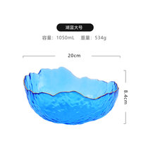 日式锤纹金边玻璃沙拉碗创意家用北欧风透明水果盘套装甜品沙拉碗套装(湖蓝色金边沙拉碗大号)
