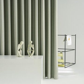 日式遮光窗帘新款纯色环保现代简约书房客厅卧室防水防油防污灰绿色