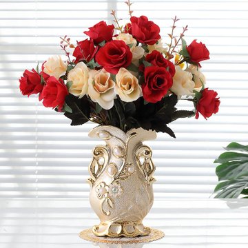 送瓶垫】欧式陶瓷台面花瓶客厅插花餐桌摆件创意仿真花瓶装饰品(A款花瓶