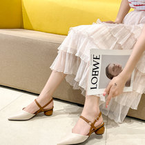 夏季网红凉鞋女2021新款小ck法式少女圆跟粗跟仙女风细带凉鞋单鞋(巧克力色 37)