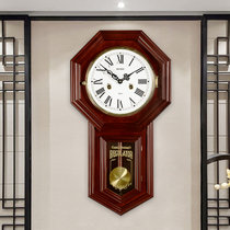 汉时(Hense)欧式复古实木机械挂钟中式客厅创意古典装饰摆钟HP31(红木色椴木罗马面)