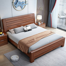 吉木多  乌金木实木床现代新中式婚床1.8米1.5米双人床家用木床卧室家具(1.5*2米 床+床头柜*2)
