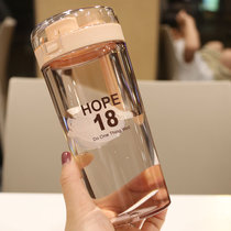韩版清新水杯创意健身杯蛋白粉摇摇杯学生夏天随手杯简约便携杯子(杏色400ml)