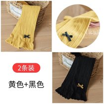 女童打底裤春秋薄款外穿洋气纯棉儿童小女孩白色裤子九分夏女宝宝(M码建议身高95-110cm 黄色+黑色（SK021九分蝴蝶结）)