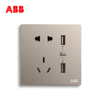 ABB开关插座面板轩致无框系列雅典白朝霞金星空黑香槟银色10A五孔带双USB充电二三插(五孔带双USBAF293)