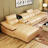 鼎俱皮沙发 简约现代沙发 进口头层中厚皮沙发 客厅组合转角沙发大小户型皮艺沙发(米黄色 沙发六件套组合)