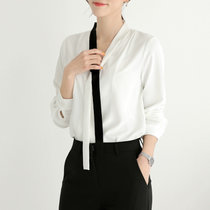 MISS LISA 职业雪纺衬衫春季长袖飘带蝴蝶结撞色衬衣86216(白色 XL)