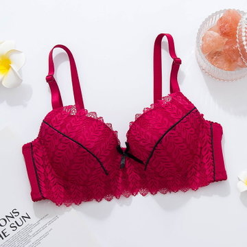 suntek华丽卡芬少女性感聚拢有钢圈文胸罩蕾丝边上薄下厚双肩带v型