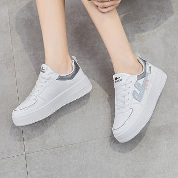 回力女鞋时尚撞色百搭舒适增高厚底板鞋 户外耐磨防滑休闲运动鞋37灰