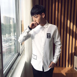 森雷司男款2019年新款黑白条纹棉质长袖衬衫(白色 M)