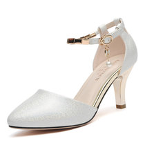 莱卡金顿 新款凉鞋女夏性感中跟高跟鞋欧美时尚细跟包头浅口单鞋子6047(白色 36)