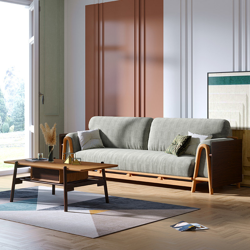 恒兴达白橡木全实木北欧实木布艺沙发简约小户型客厅双人三人沙发组合