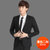 普瑞森2017新款男士西服套装韩版修身职业大学生正装商务结婚西装(二扣黑两件套 160)