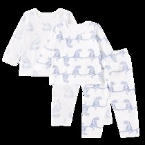 Petitkami2021秋冬婴童马戏团老虎鹦鹉圆领长袖长裤分体套装(100 蓝色老虎印花套装)