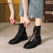 CaldiceKris （中国CK）女蕾丝网甜美后拉链舒适凉靴CK-X9008(黑色 35)