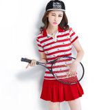 莉菲姿 新款短袖休闲套装网球裙裤女夏季运动套装女款夏季两件套(红色 M)