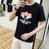 左岸男装圆领短袖T恤韩版修身青少年字母印花休闲半袖T恤衫潮(黑色 M)