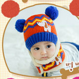 婴儿帽子秋冬男童女童儿童帽子宝宝帽子毛线6-12个月围巾套装1-2-3岁加绒(酒红色)