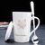 简约陶瓷马克杯大容量咖啡杯子家用带盖勺水杯创意轻奢办公室杯子(白色叶子B款（杯子+勺子+盖）)