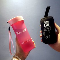 防摔耐热创意磨砂塑料水杯便携儿童男女学生韩版茶杯子ins随手杯(磨砂粉+杯套)