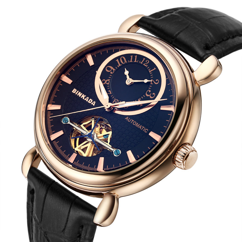 binkada宾卡达 自动机械表 两地针商务男表 大表盘陀飞轮系列精美男士