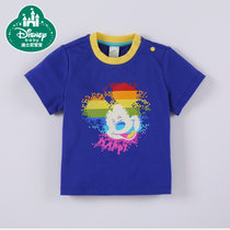 Disney/迪士尼 宝宝表情徽章男童短袖圆领T恤 儿童纯棉上衣(宝蓝 80 12-18个月)