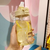 韩版简约大容量塑料吸管杯大人男女学生便携运动水杯创意随手杯子(Tritan材质星悦小号430ml黄色)