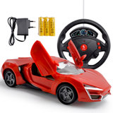 重力感应遥控车 可充电遥控车电动儿童玩具车 四通带方向盘遥控汽车跑车(红色款-充电版)