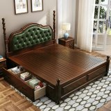 冬巢 床美式皮床实木床卧室家具1.5米 1.8米大床皮质软靠包床(抽屉床+19A# 床头柜1个+床垫 默认版本)