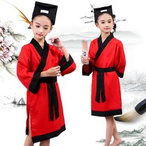 儿童汉服弟子规古装男女童书童幼儿演出服三字经孔子表演国学服装(红色)(160cm)