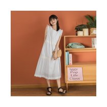 2021春夏新款小清新甜美圆领白色无袖连衣裙女中长款宽松显瘦长裙(白色 均码)