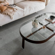 MOANRO北欧茶台长方形客厅家用网红小户型创意轻奢椭圆形玻璃茶几(铁艺玻璃 140x63x38)