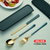 304不锈钢筷子勺子叉子套装餐具件套单人便携式学生旅行收纳盒(绿金三件套+盒子+袋子 默认版本)