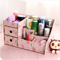 有乐0115桌面抽屉式木质化妆收纳盒创意diy梳妆台木制整理盒lq1305(大号山茶花)