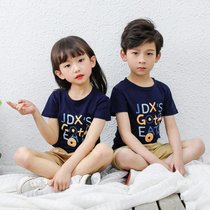 2020春夏款款儿童短袖韩版T恤32支休闲卡通男孩女孩上衣.(平台要求尺码下单自行备注 JDX短袖深蓝英文)