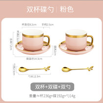 Bincoo简约北欧式陶瓷咖啡杯具套装家用小奢华咖啡杯碟勺下午茶具(粉色（2杯+2碟+2勺） 默认版本)