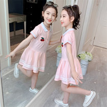 女童夏装连衣裙2021新款韩版儿童洋气公主裙短袖 中大童纯棉A字裙(粉色 150)